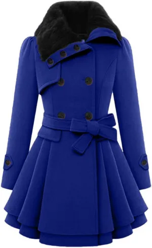 Double Breasted Trench Coats for Women 2024 Winter Wool Blend Lining Peacoats Mid-Length Hooded Jackets with Belt