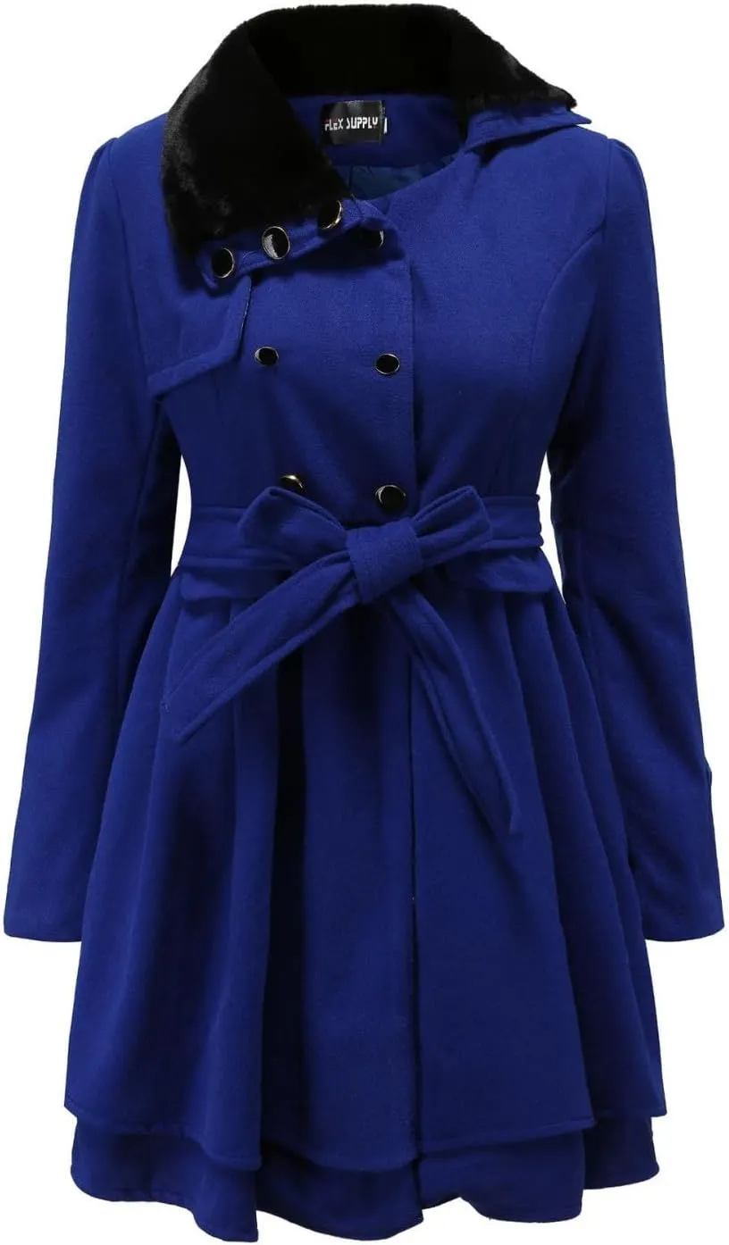 Double Breasted Trench Coats for Women 2024 Winter Wool Blend Lining Peacoats Mid-Length Hooded Jackets with Belt