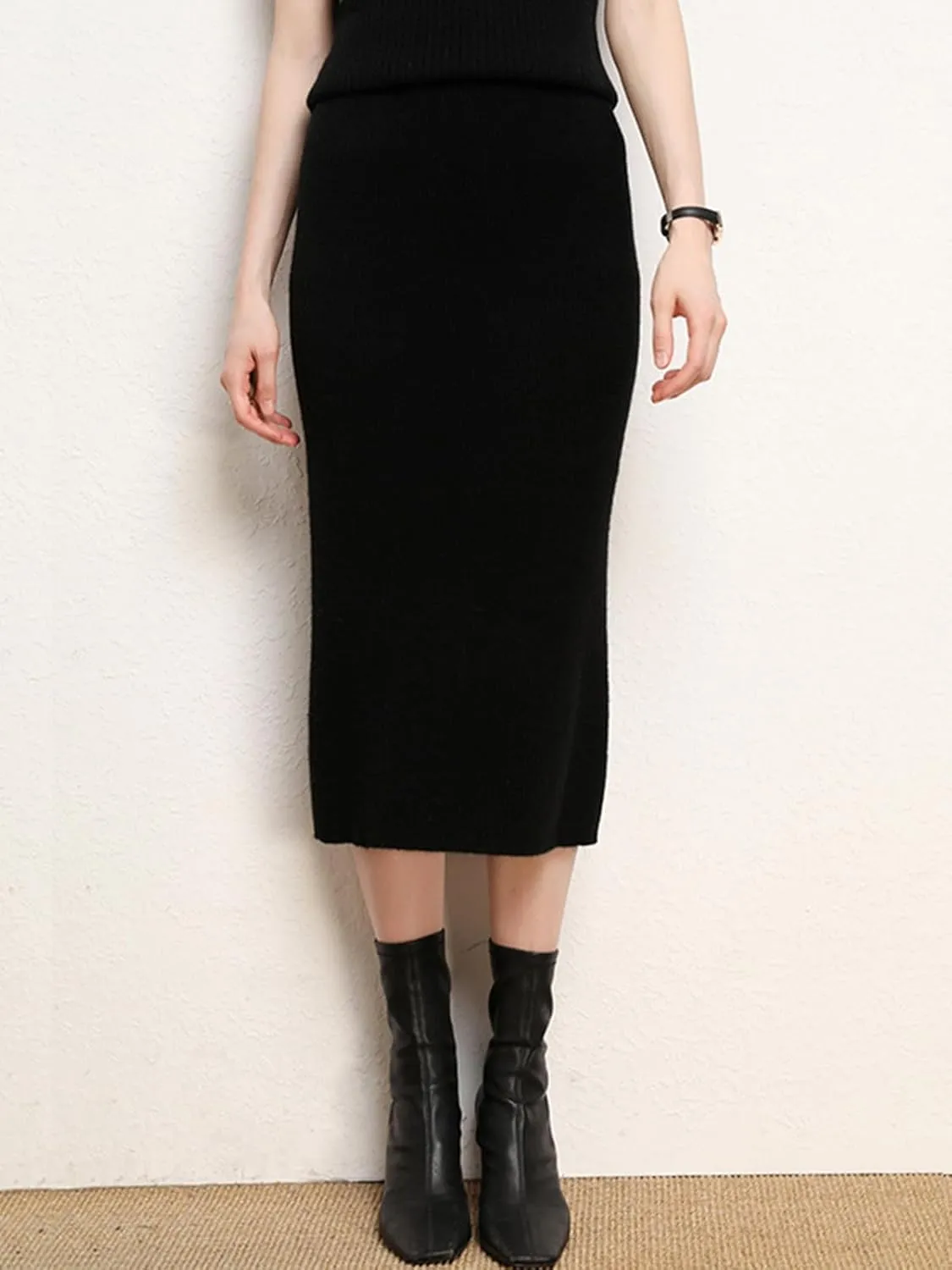ebossy Long Wool Skirt for Women Casual High Waisted Winter Rib Knitted Stretch Bodycon Pencil Skirts