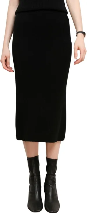ebossy Long Wool Skirt for Women Casual High Waisted Winter Rib Knitted Stretch Bodycon Pencil Skirts