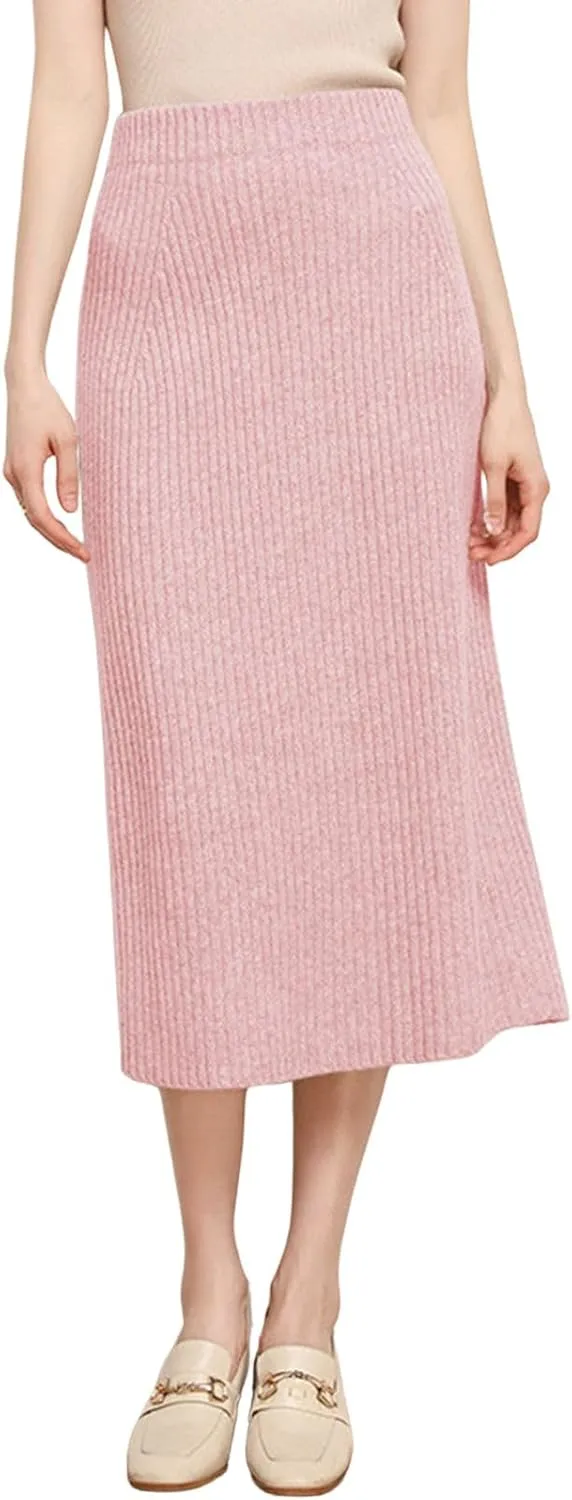 ebossy Long Wool Skirt for Women Casual High Waisted Winter Rib Knitted Stretch Bodycon Pencil Skirts