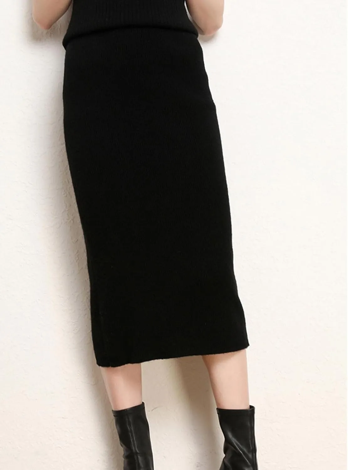 ebossy Long Wool Skirt for Women Casual High Waisted Winter Rib Knitted Stretch Bodycon Pencil Skirts