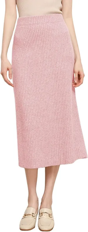 ebossy Long Wool Skirt for Women Casual High Waisted Winter Rib Knitted Stretch Bodycon Pencil Skirts