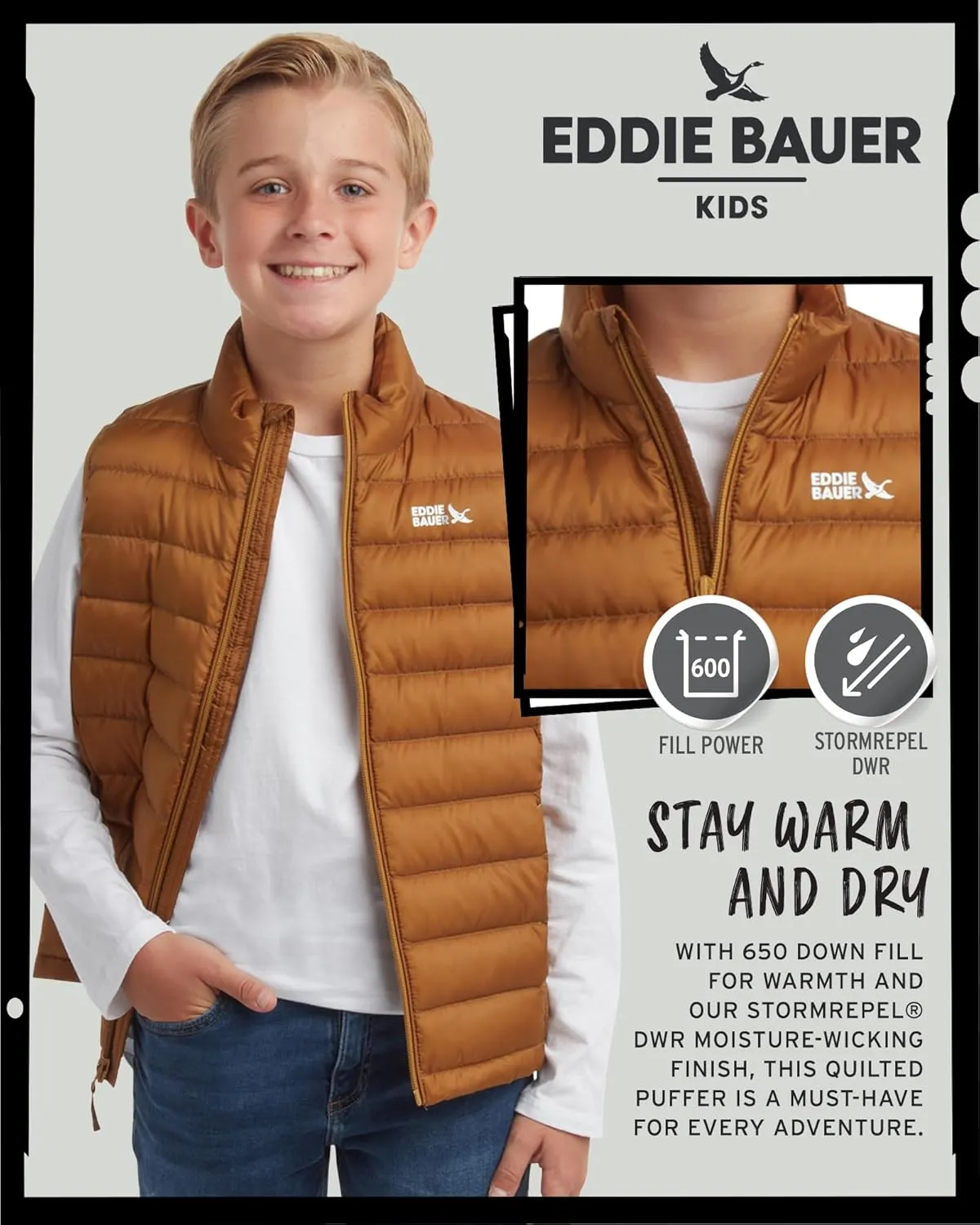 Eddie Bauer Kids' Down Vest - CirrusLite Weather Resistant Quilted Bubble Puffer Vest for Boys and Girls (5-20)