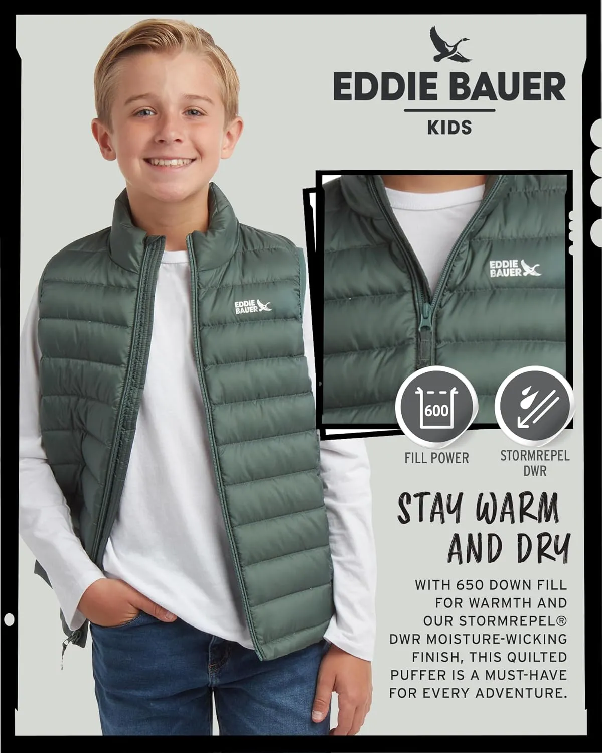Eddie Bauer Kids' Down Vest - CirrusLite Weather Resistant Quilted Bubble Puffer Vest for Boys and Girls (5-20)