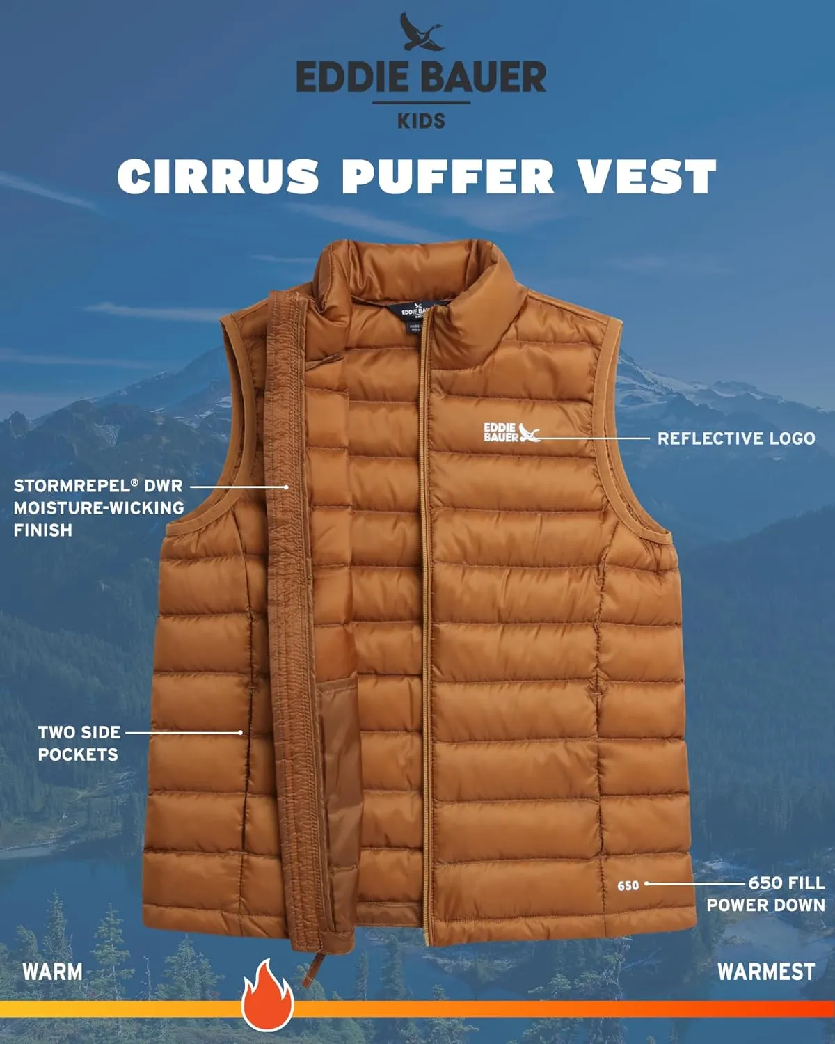 Eddie Bauer Kids' Down Vest - CirrusLite Weather Resistant Quilted Bubble Puffer Vest for Boys and Girls (5-20)