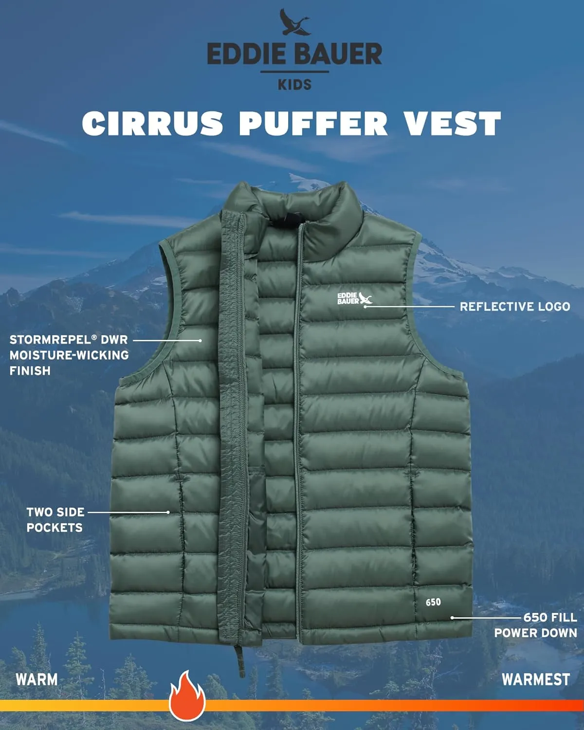 Eddie Bauer Kids' Down Vest - CirrusLite Weather Resistant Quilted Bubble Puffer Vest for Boys and Girls (5-20)