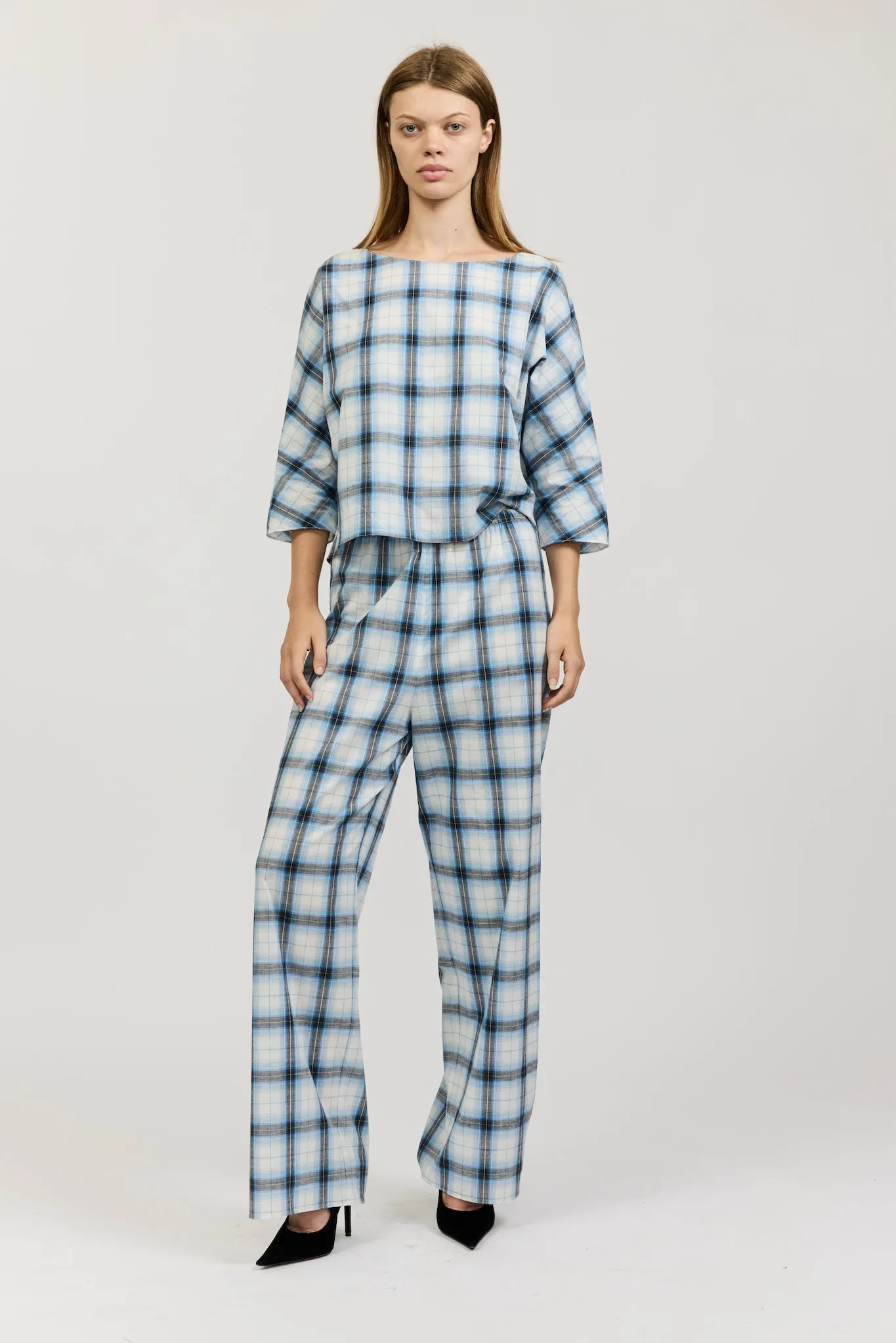 Erin Pant in Blue Cotton Check