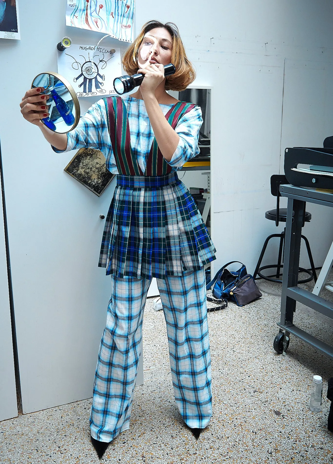 Erin Pant in Blue Cotton Check