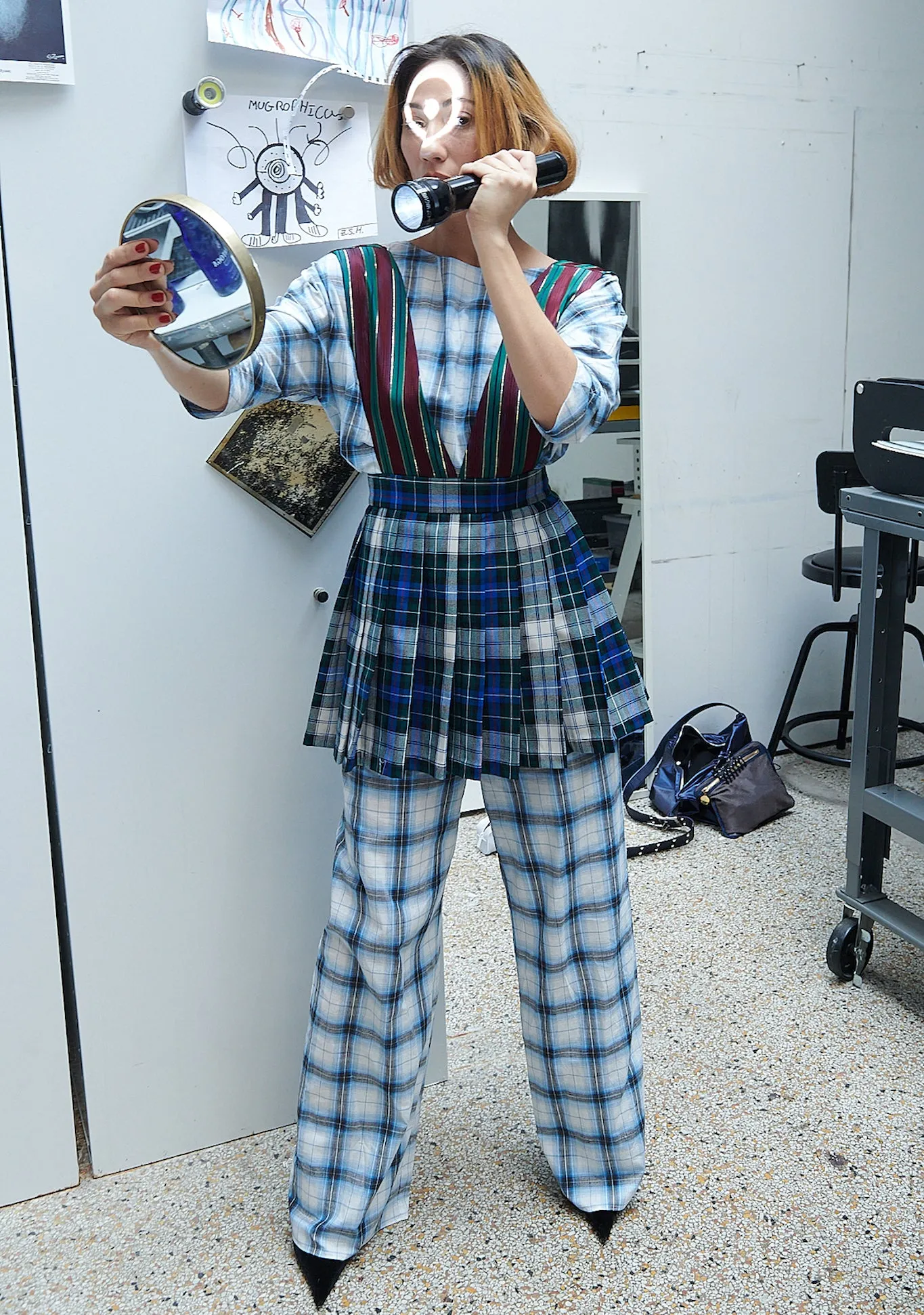 Erin Pant in Blue Cotton Check