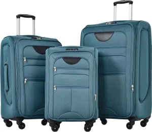 Expandable 3 Piece Lightweight Spinner Luggage Set with TSA Lock, Softshell Travel Set, Green