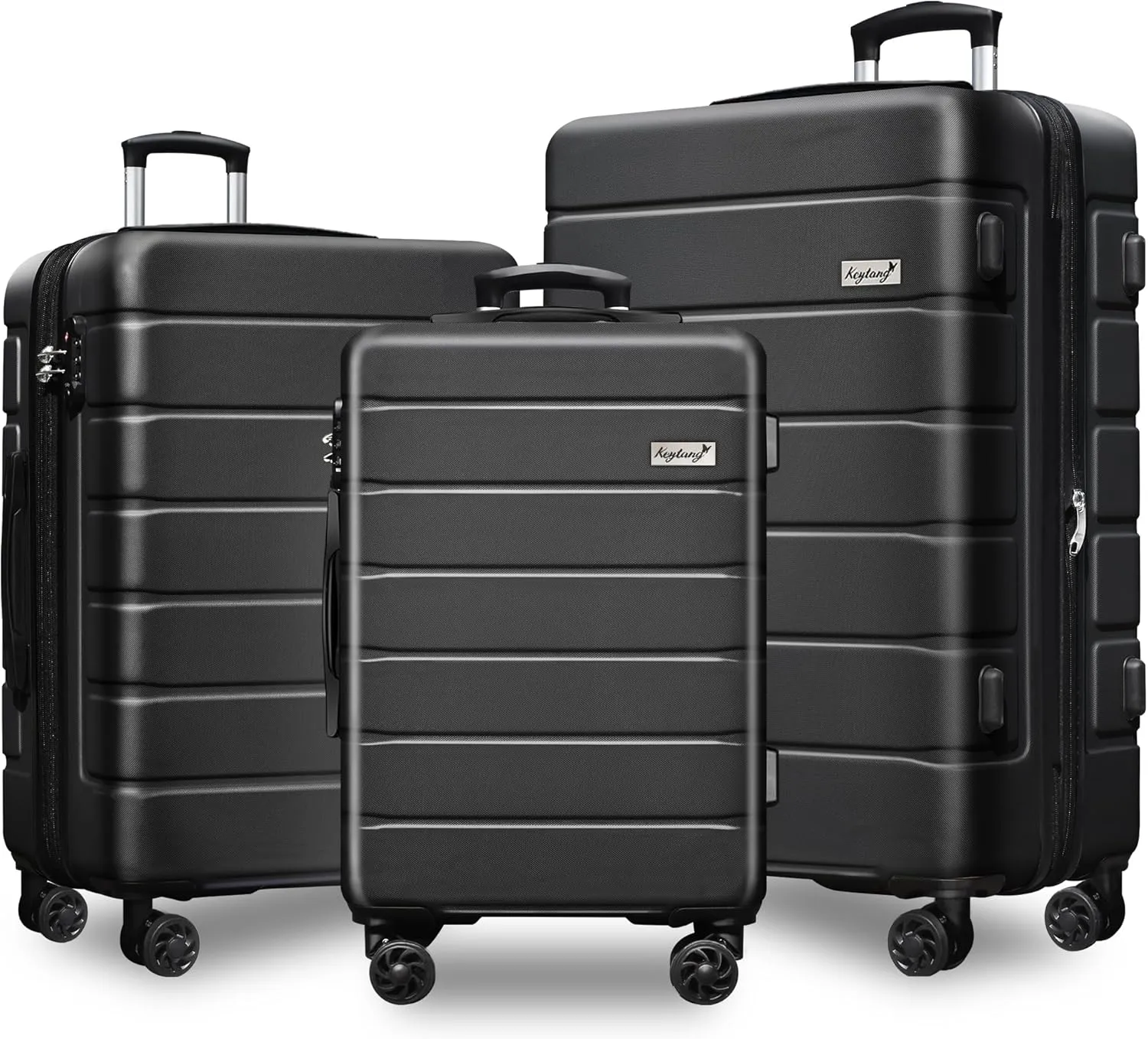 Expandable Lightweight Hardshell Luggage Set with TSA LockDurable Spinner Suitcase Set for Travel, 3-PieceBlack