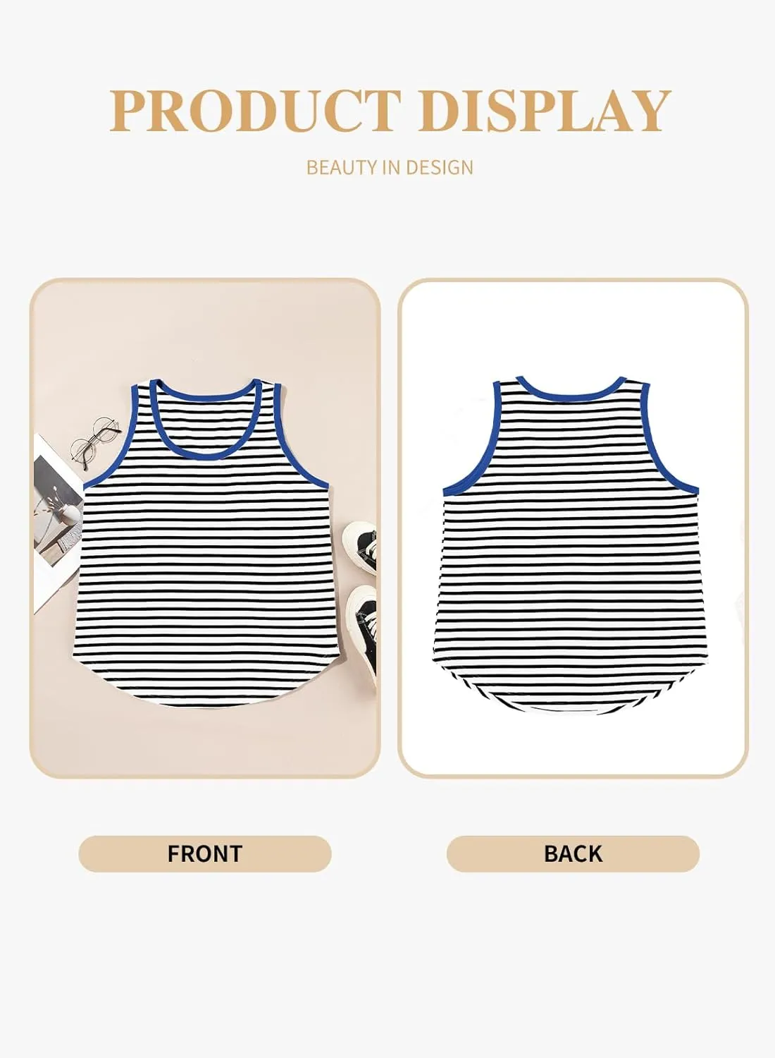 Eytino Plus Size Tank Tops for Women Sleeveless Crew Neck Striped Casual Summer Loose Tee Shirts(1X-5X)