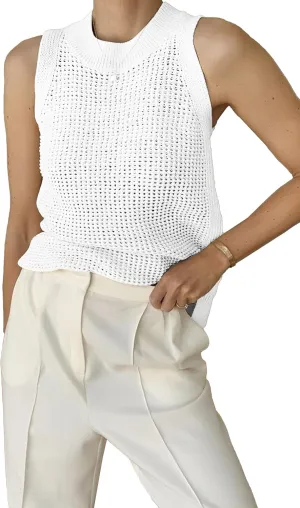 Famulily Women's Summer Knit Tank Top Sleeveless Hollow Out Tops Round Neck Crochet Knitted Cami Shirts