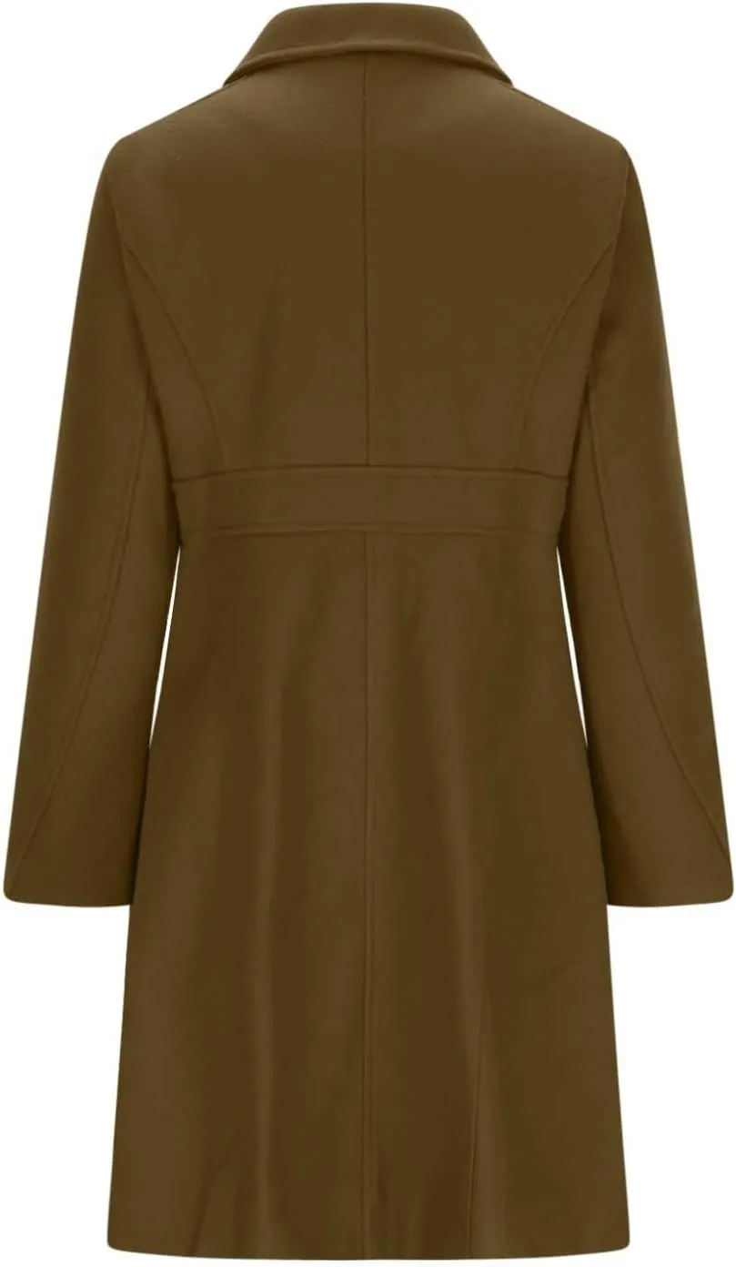 fartey Womens Long Winter Coats Casual Lapel Collared Elegant Trench Coat Singe-Breasted Wool Blend Pea Coat With Pockets