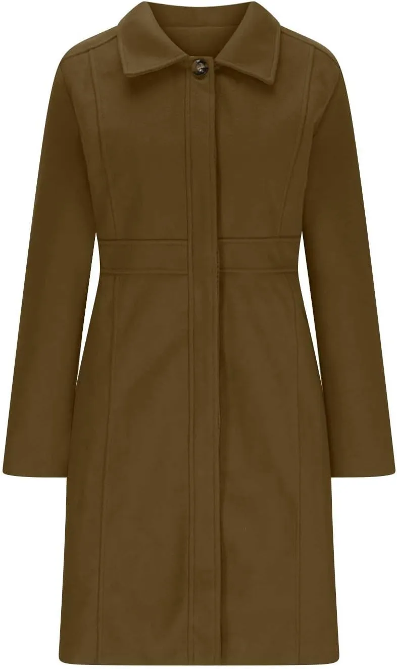fartey Womens Long Winter Coats Casual Lapel Collared Elegant Trench Coat Singe-Breasted Wool Blend Pea Coat With Pockets