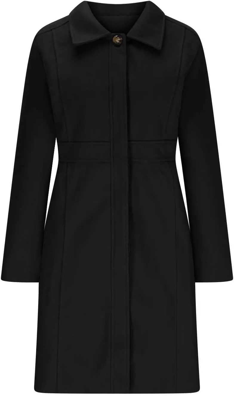fartey Womens Long Winter Coats Casual Lapel Collared Elegant Trench Coat Singe-Breasted Wool Blend Pea Coat With Pockets