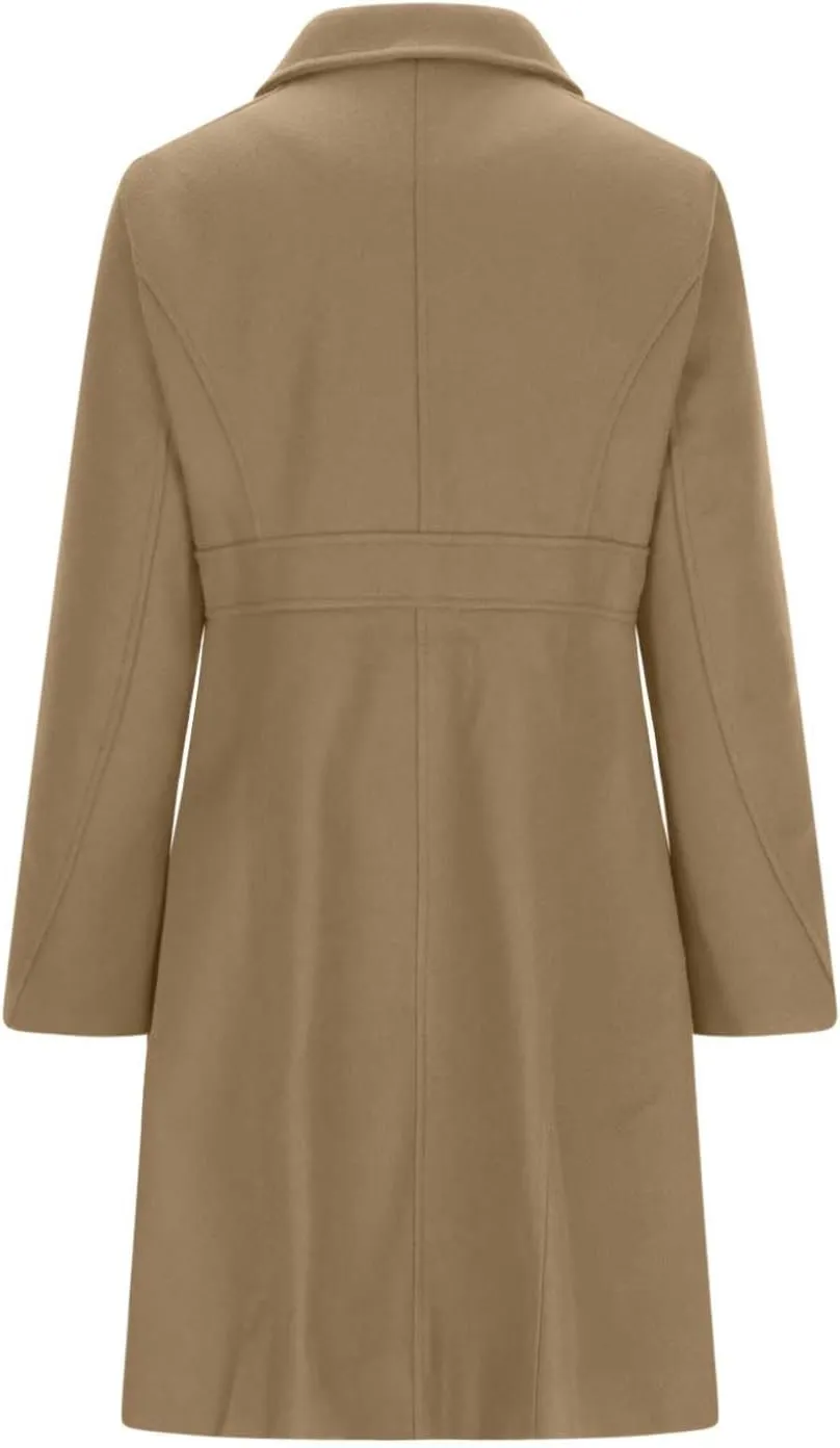 fartey Womens Long Winter Coats Casual Lapel Collared Elegant Trench Coat Singe-Breasted Wool Blend Pea Coat With Pockets
