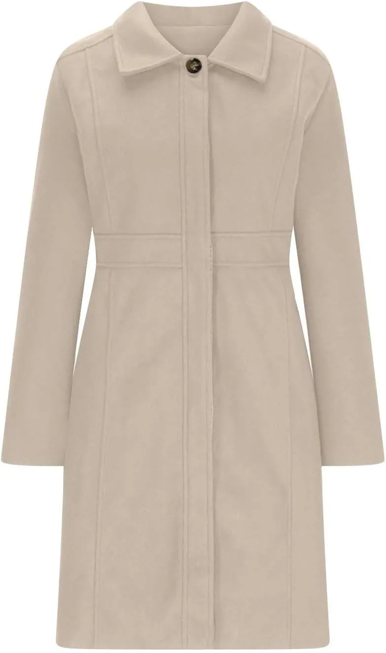 fartey Womens Long Winter Coats Casual Lapel Collared Elegant Trench Coat Singe-Breasted Wool Blend Pea Coat With Pockets