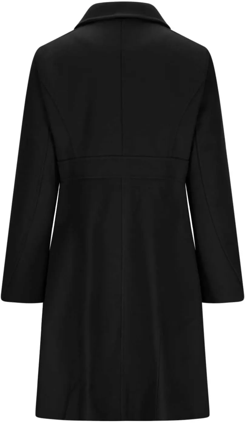 fartey Womens Long Winter Coats Casual Lapel Collared Elegant Trench Coat Singe-Breasted Wool Blend Pea Coat With Pockets