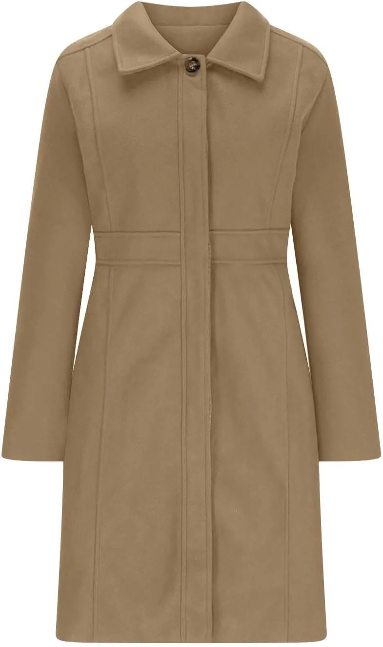 fartey Womens Long Winter Coats Casual Lapel Collared Elegant Trench Coat Singe-Breasted Wool Blend Pea Coat With Pockets