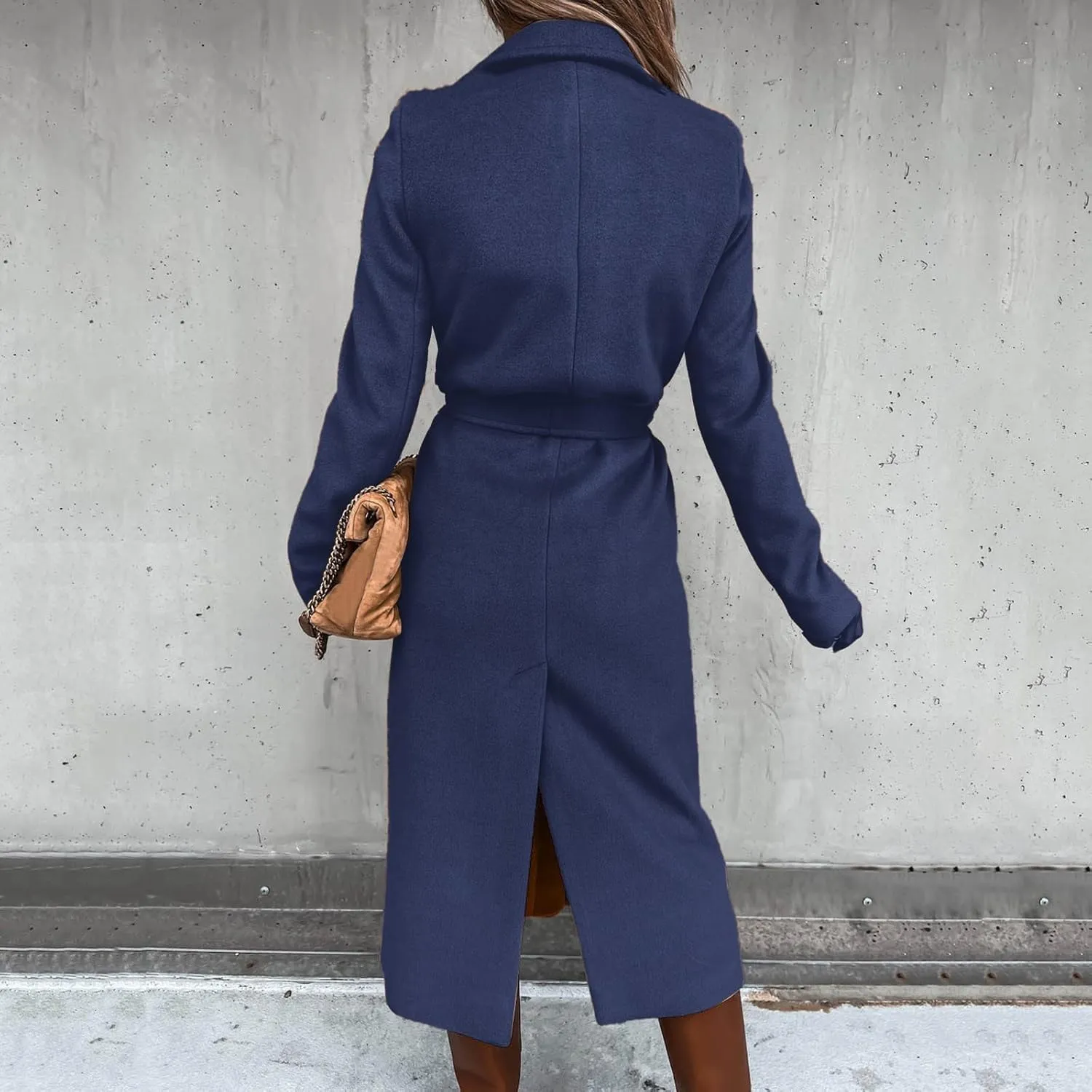 fartey Women's Trench Coats Winter Notch Lapel Wool Blend Long Coats Faux Fur Open Front Dressy Pea Coats with Belts