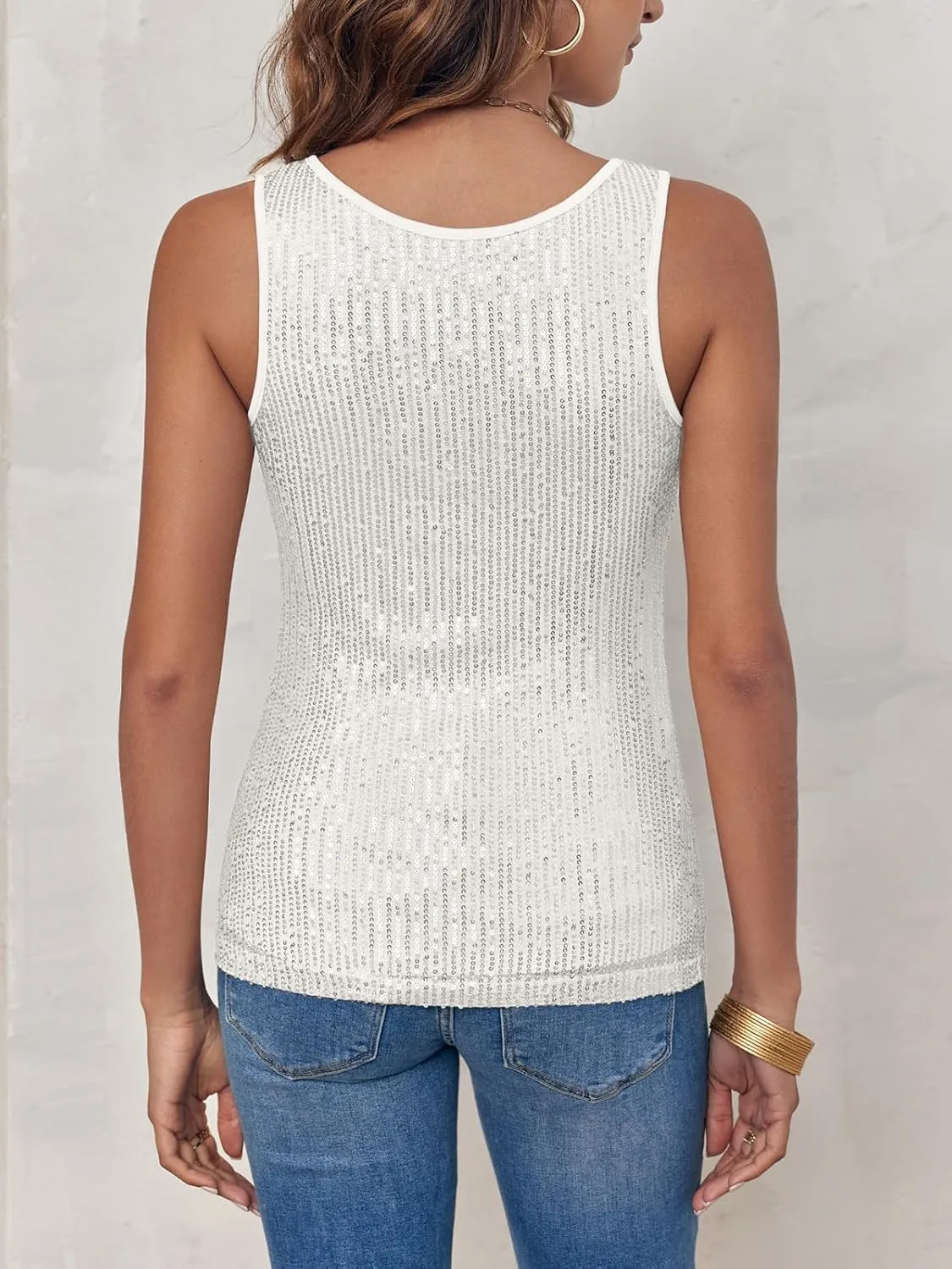 Fazortev Women's Sequin Tank Tops Sleeveless Scoop Neck Sparkly Sexy Party Camisole Vest