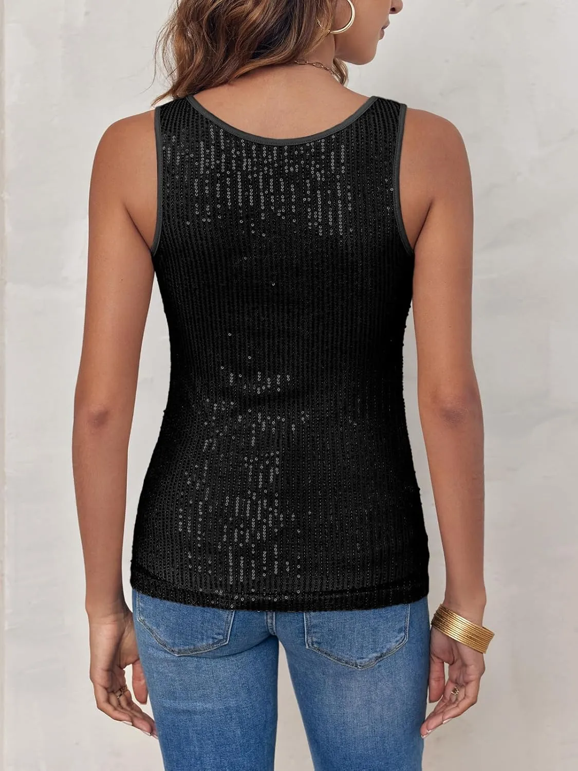 Fazortev Women's Sequin Tank Tops Sleeveless Scoop Neck Sparkly Sexy Party Camisole Vest