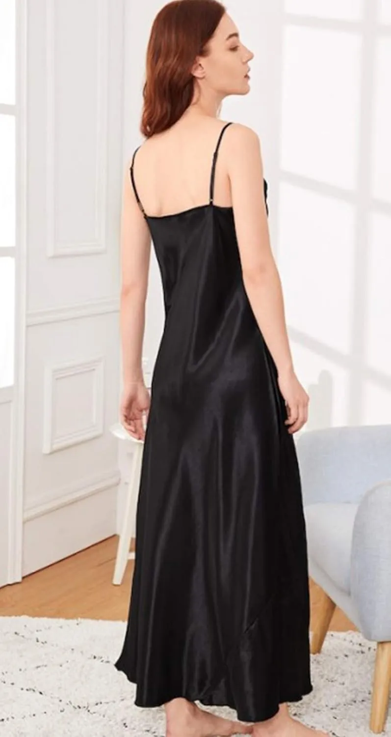FEOYA Women's 2 Pcs Ice Silky Pajama Set Full Slip Camisole Nightdress Bathrobe Set