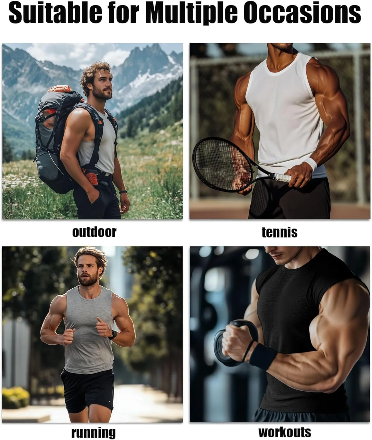 Ficerd 3 Pack Men's Big and Tall Tank Tops Workout Gym Muscle Plus Size T Shirts Sleeveless Fitness Athletic Oversized Tee