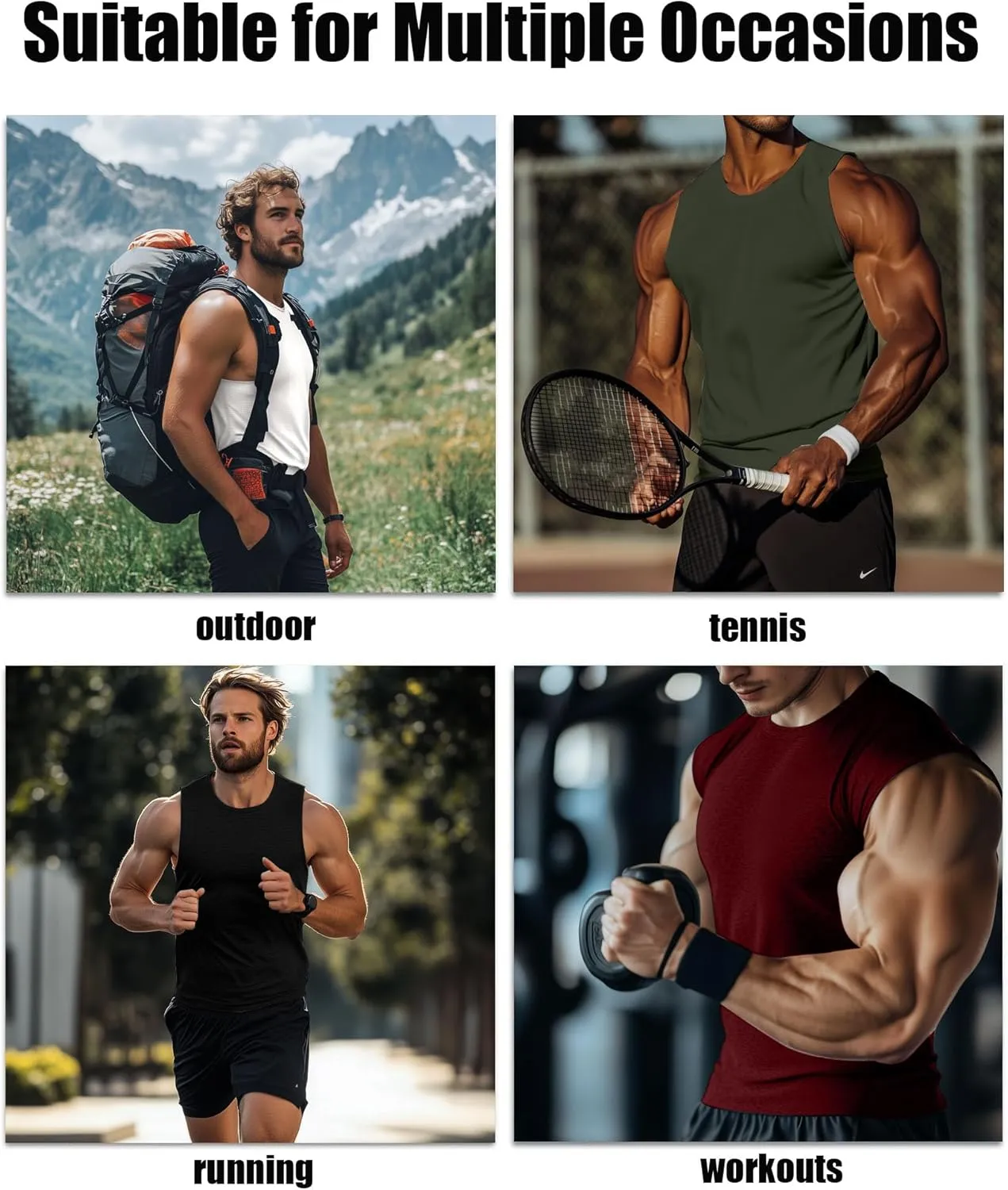 Ficerd 3 Pack Men's Big and Tall Tank Tops Workout Gym Muscle Plus Size T Shirts Sleeveless Fitness Athletic Oversized Tee