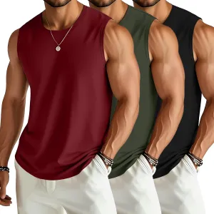 Ficerd 3 Pack Men's Big and Tall Tank Tops Workout Gym Muscle Plus Size T Shirts Sleeveless Fitness Athletic Oversized Tee
