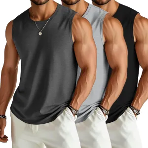 Ficerd 3 Pack Men's Big and Tall Tank Tops Workout Gym Muscle Plus Size T Shirts Sleeveless Fitness Athletic Oversized Tee