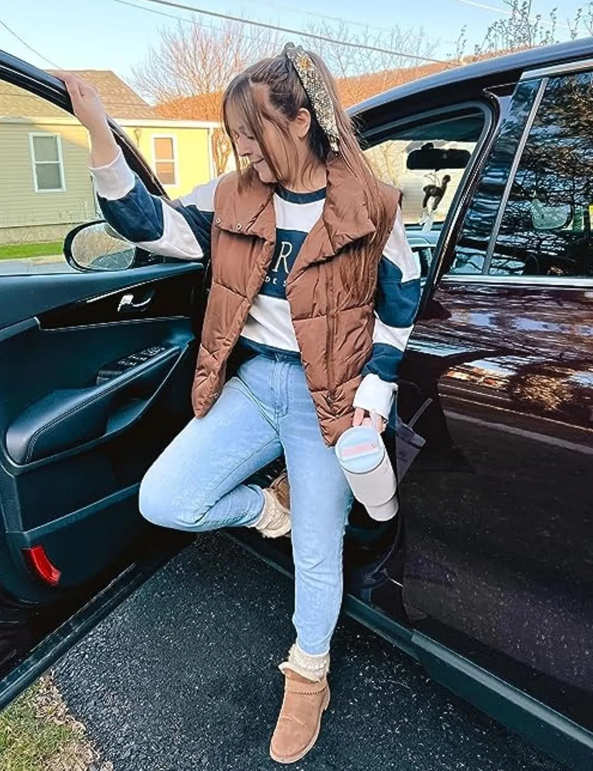 Fiona Jolin Puffer Vest Women Lightweight Winter Zip Up Stand Collar Sleeveless Puffy Jackets Padded Coats