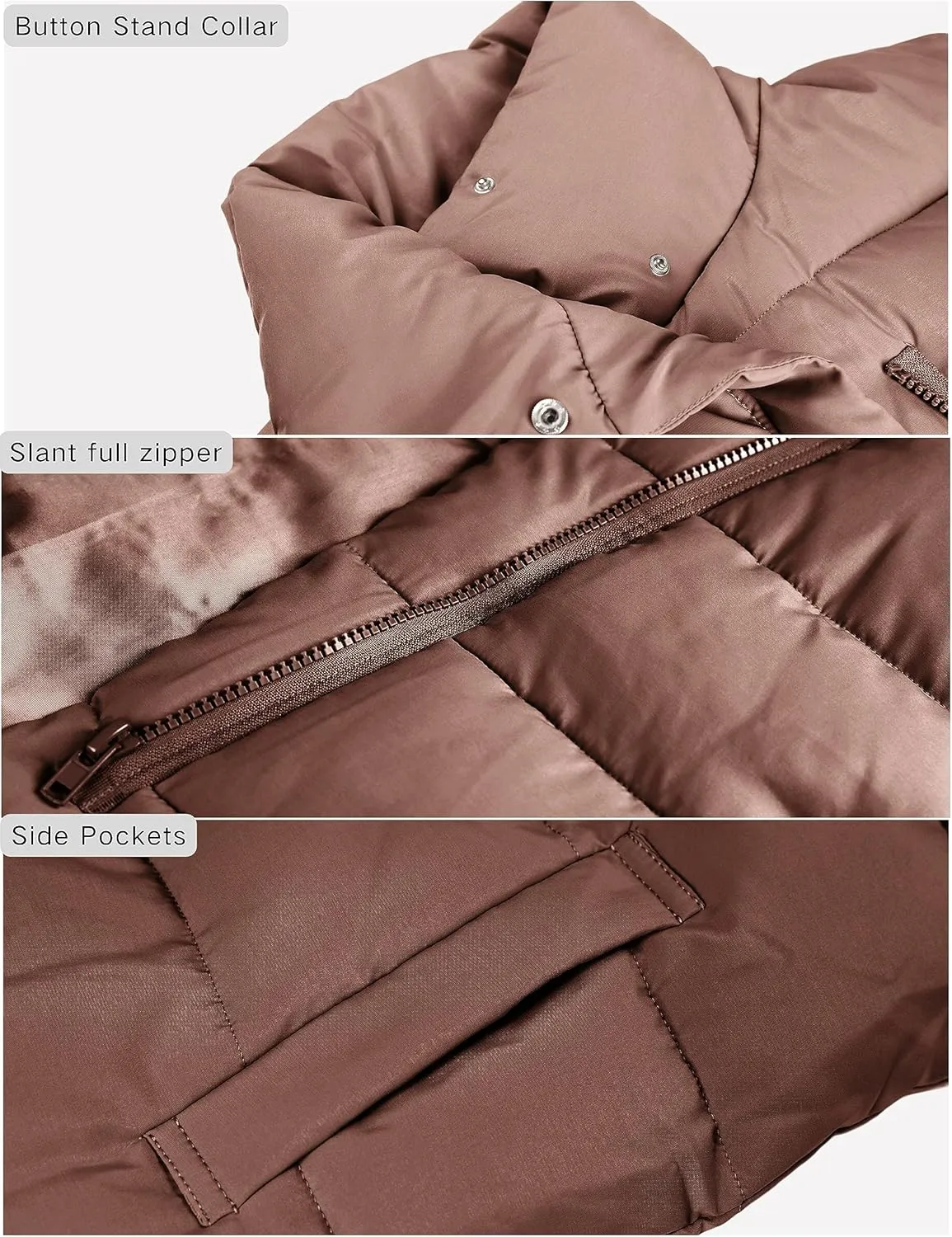 Fiona Jolin Puffer Vest Women Lightweight Winter Zip Up Stand Collar Sleeveless Puffy Jackets Padded Coats