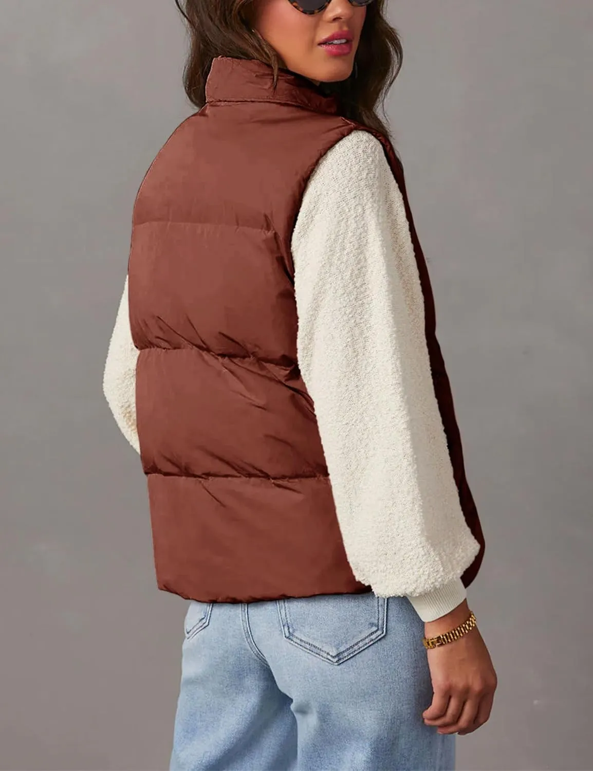 Fiona Jolin Puffer Vest Women Lightweight Winter Zip Up Stand Collar Sleeveless Puffy Jackets Padded Coats