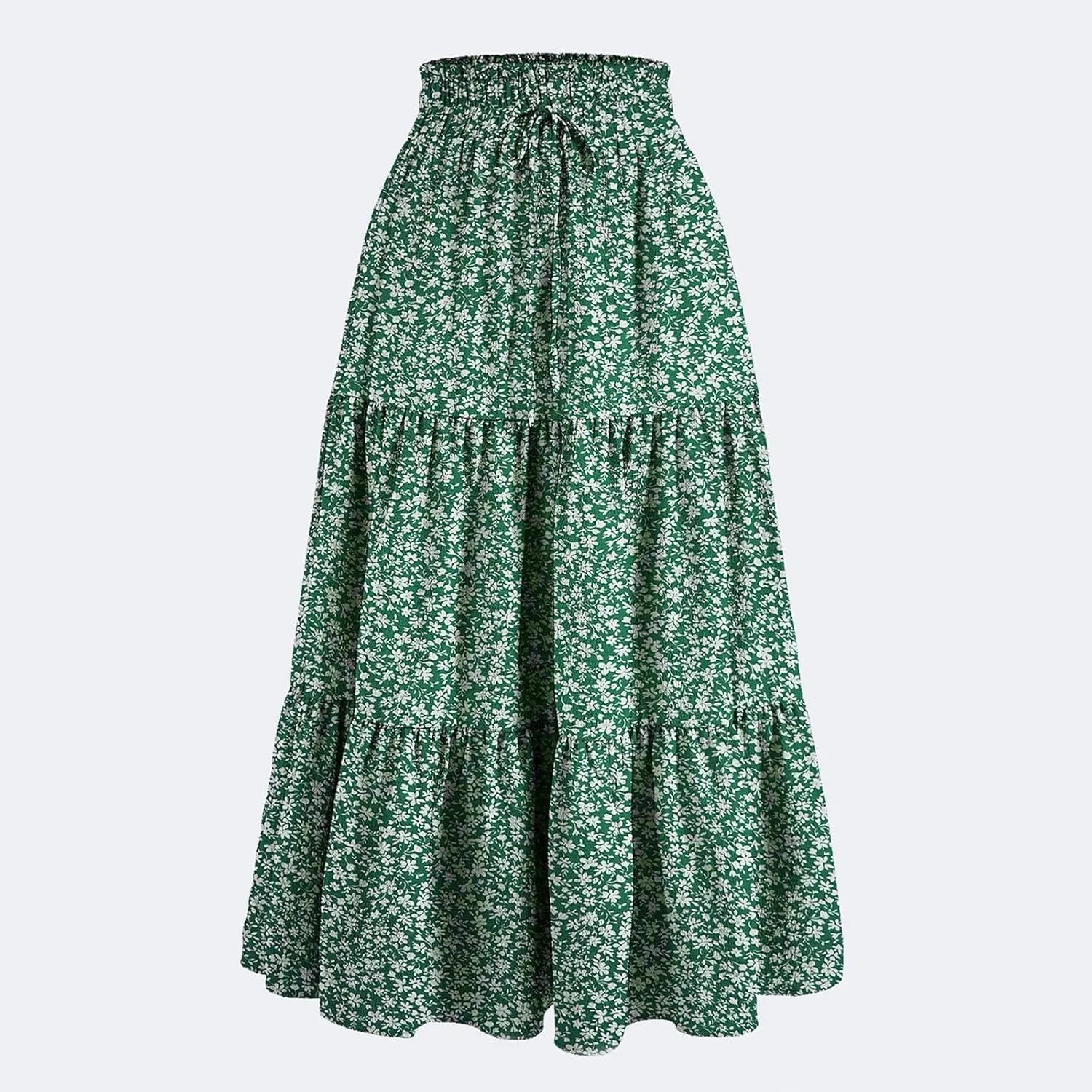 Floral Maxi Skirt for Women Comfy Tiered Elastic High Waisted Skirts Vacation A-Line Flowy Swing Long Boho Beach Dress