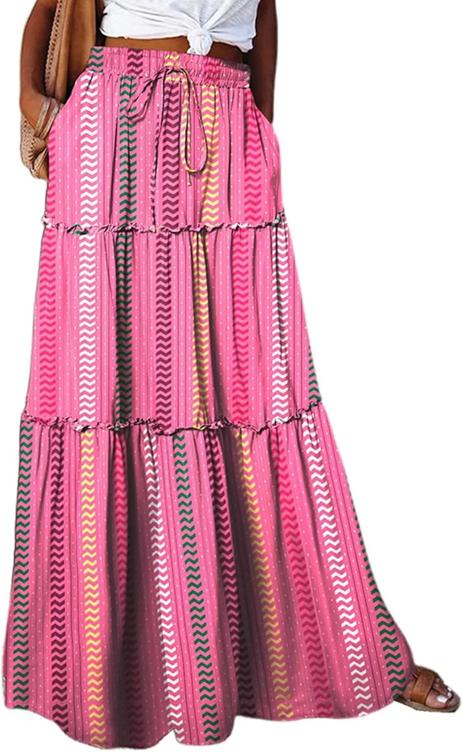 Floral Maxi Skirts for Women 2025 High Waist Pleated A-Line Long Summer Skirt