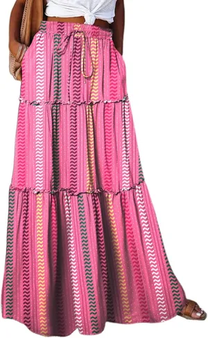Floral Maxi Skirts for Women 2025 High Waist Pleated A-Line Long Summer Skirt