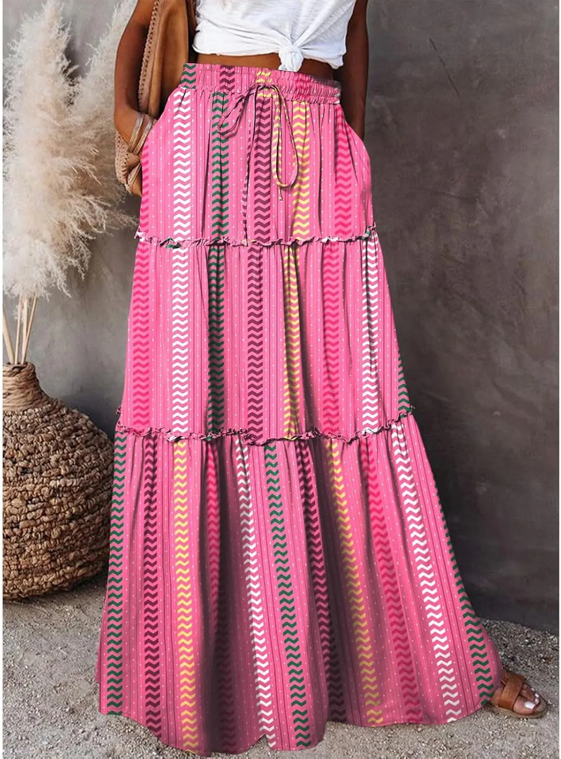 Floral Maxi Skirts for Women 2025 High Waist Pleated A-Line Long Summer Skirt