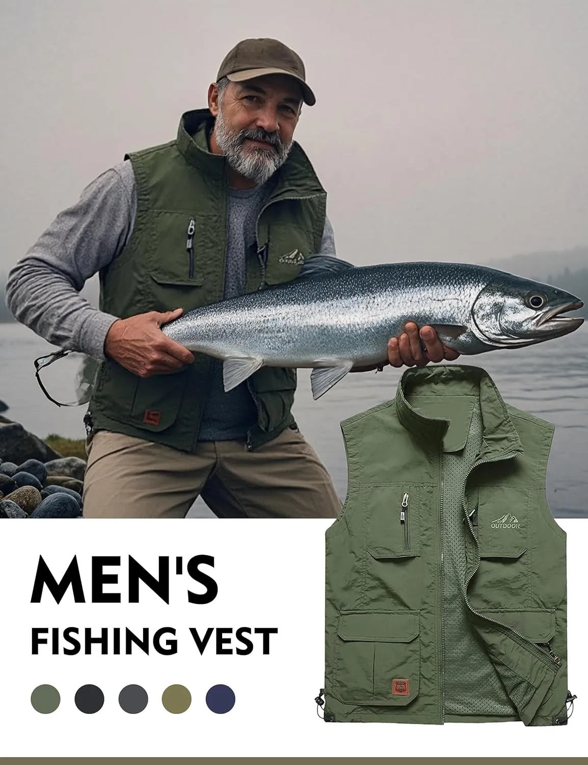 Flygo Men's Lightweight Outdoor Travel Work Fishing Vest with Multi-Pockets