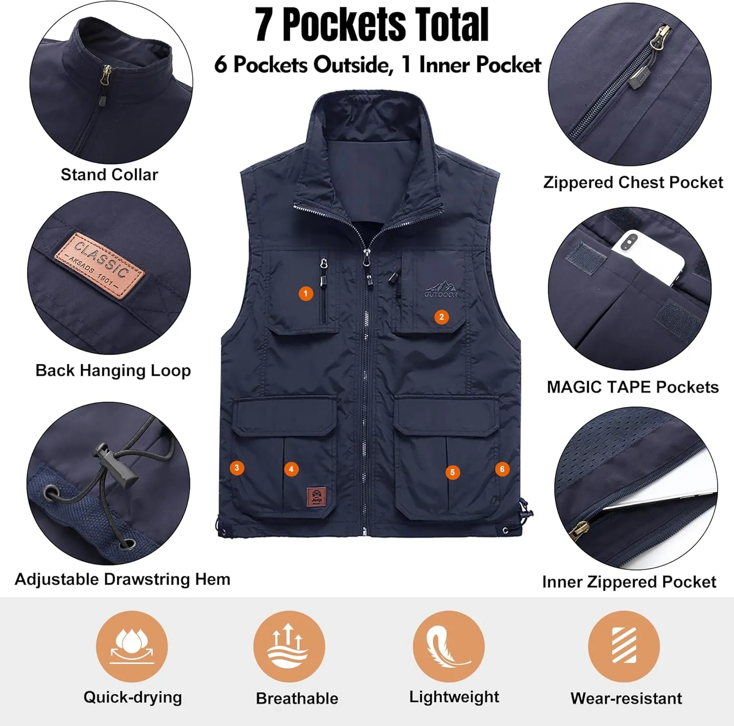 Flygo Men's Lightweight Outdoor Travel Work Fishing Vest with Multi-Pockets