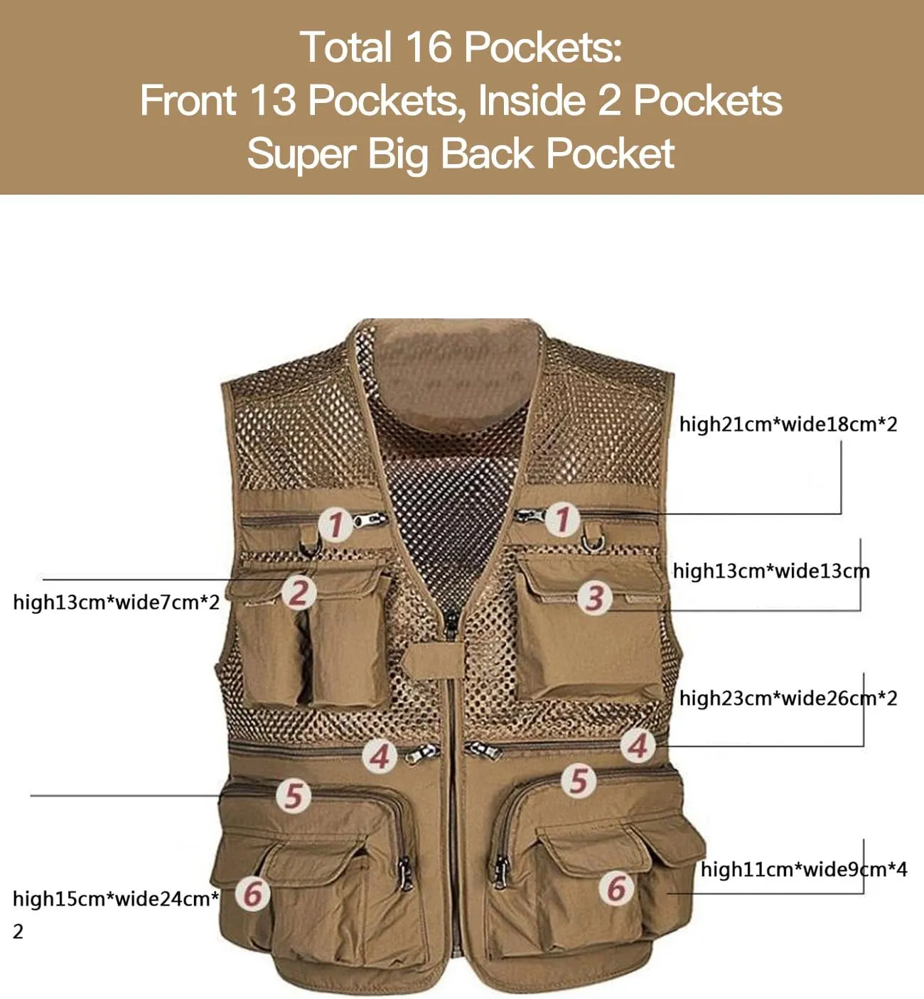 Flygo Mens Summer Outdoor Work Safari Fishing Travel Photo Vest with Pockets