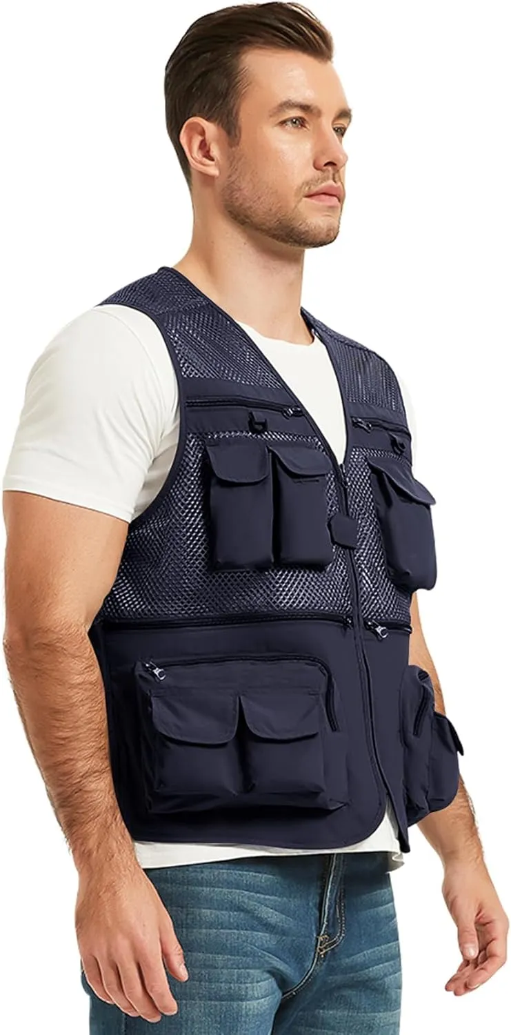 Flygo Mens Summer Outdoor Work Safari Fishing Travel Photo Vest with Pockets