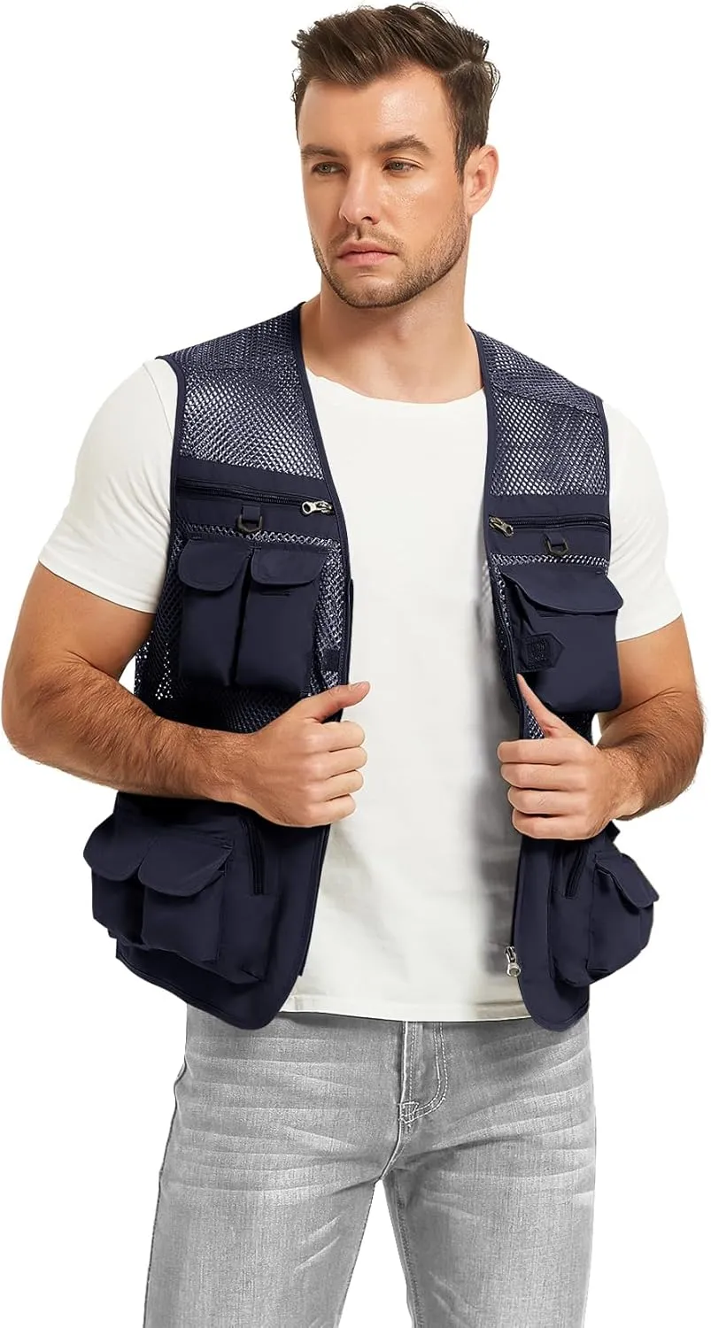 Flygo Mens Summer Outdoor Work Safari Fishing Travel Photo Vest with Pockets