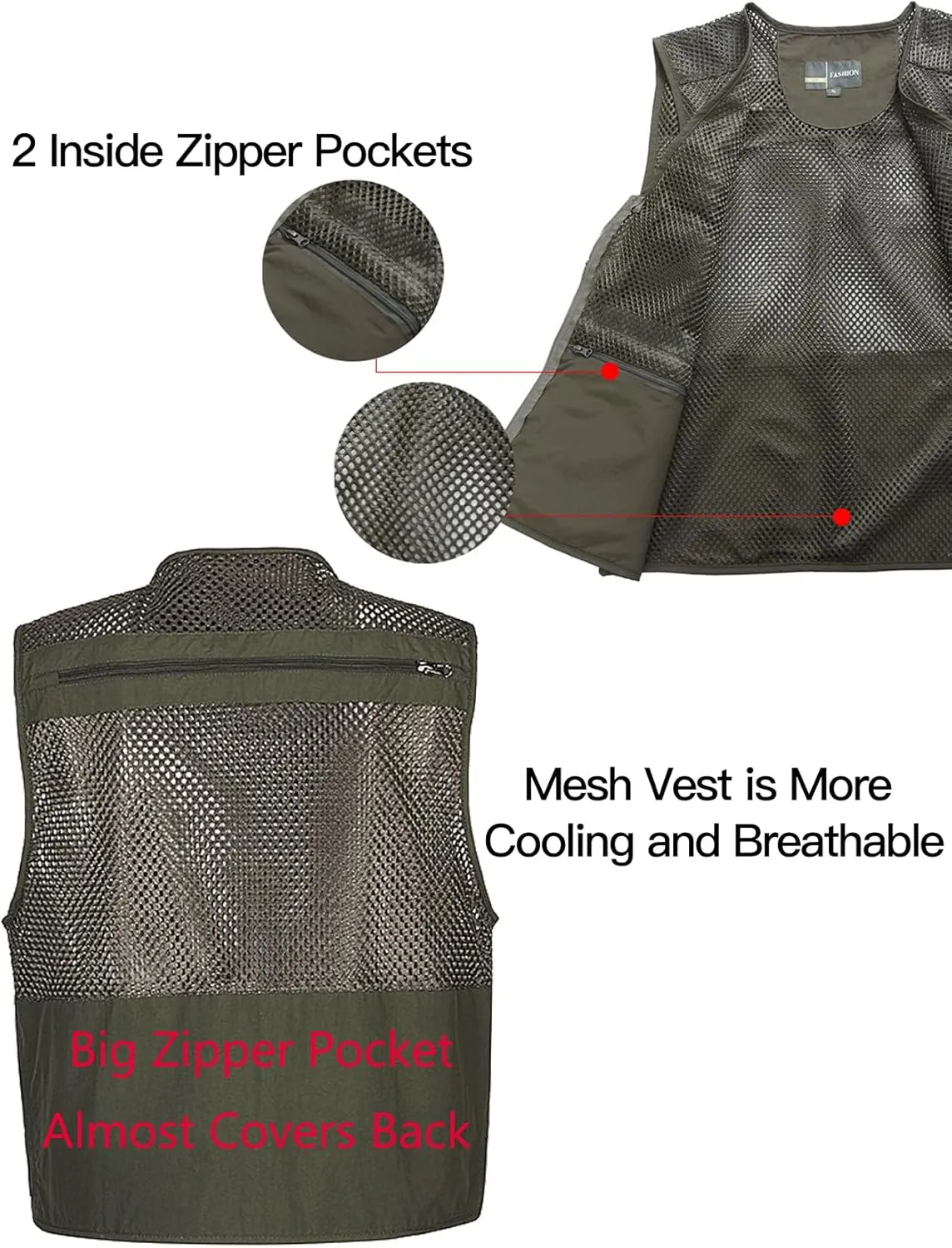 Flygo Mens Summer Outdoor Work Safari Fishing Travel Photo Vest with Pockets