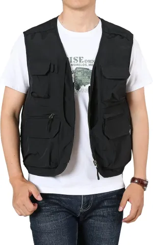 Flygo Men's Utility Cargo Vest Outdoor Fishing Safari Travel Work Photo Vest with Pockets