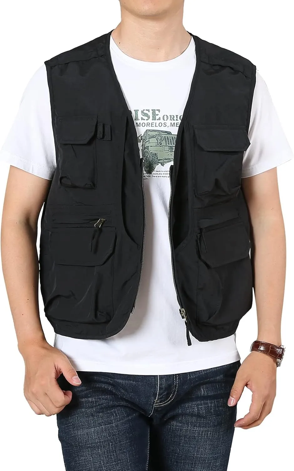 Flygo Men's Utility Cargo Vest Outdoor Fishing Safari Travel Work Photo Vest with Pockets
