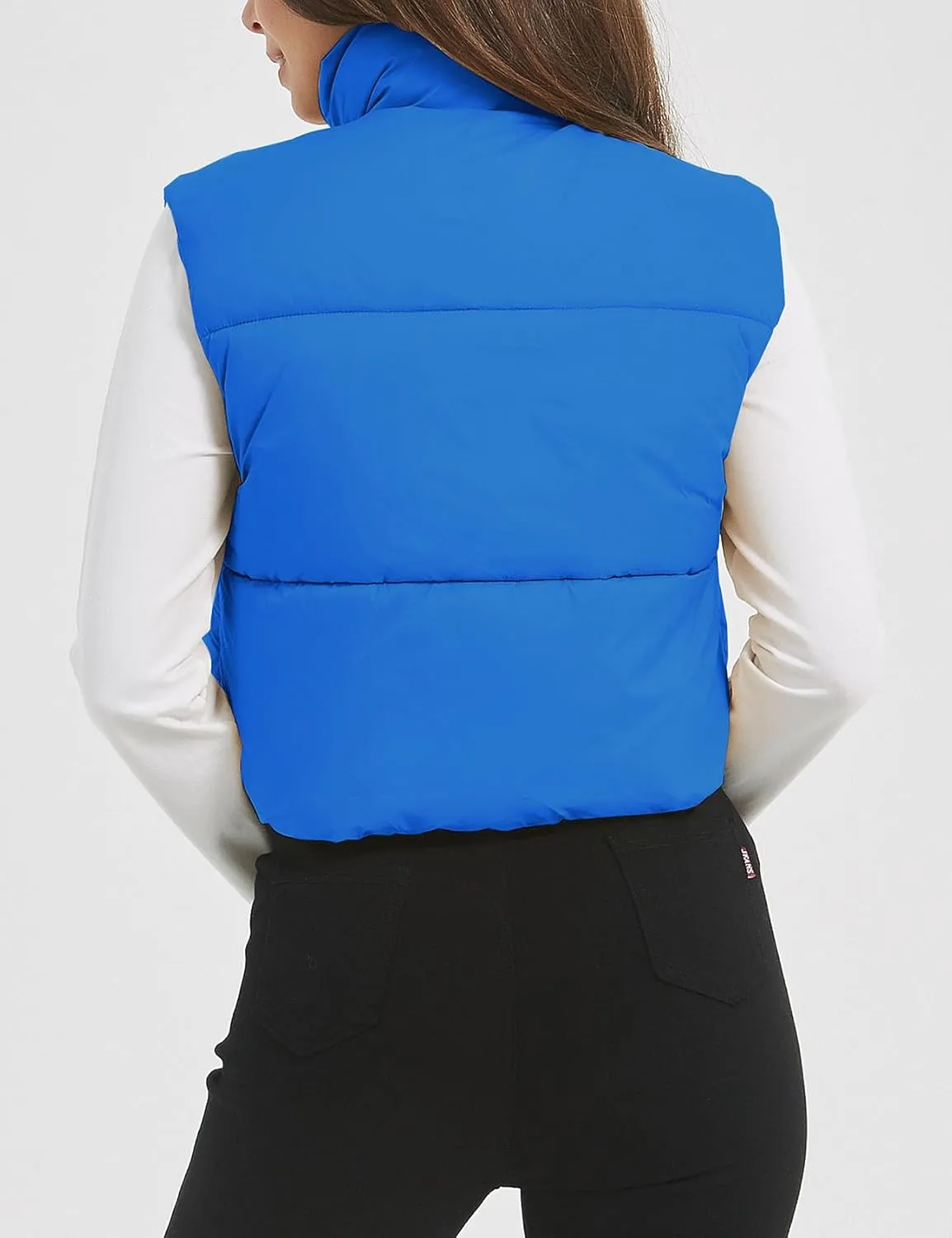 Flygo Puffer Vest Women Cropped Vest Zip Up Stand Collar Sleeveless Lightweight Winter Down Vests Jacket