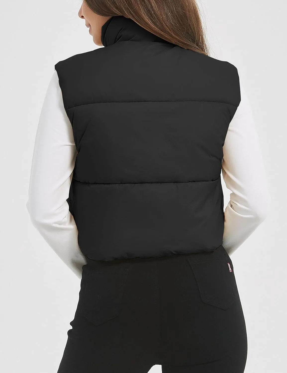 Flygo Puffer Vest Women Cropped Vest Zip Up Stand Collar Sleeveless Lightweight Winter Down Vests Jacket